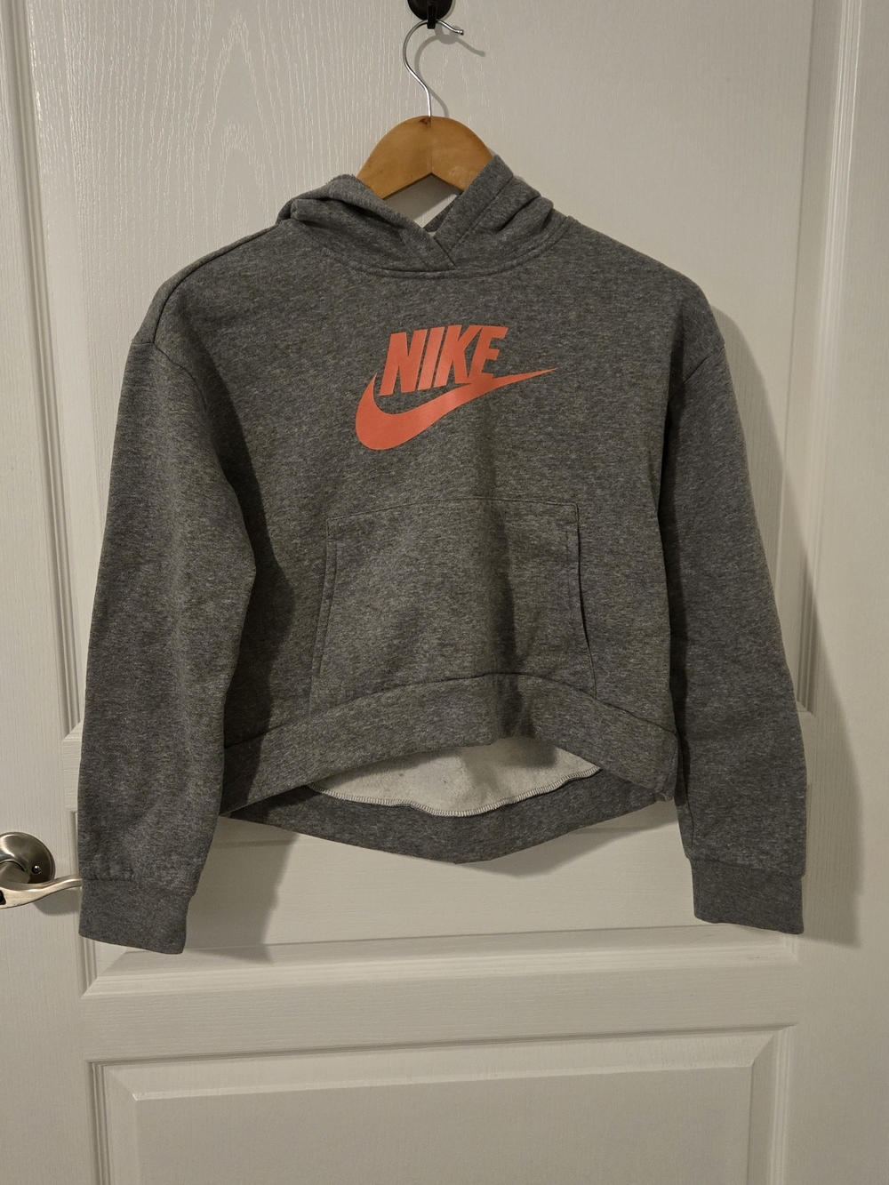 Nike Girls' Gray Hoodie with Coral Logo - Kids Hoodies